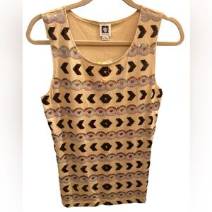NWT Anne Klein Geometric Sequin Tank Top Beige Women’s Medium